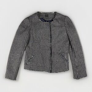 Gap Collarless Tweed Jacket Womens 4 Black Raw Edge Zip Front Workwear Office